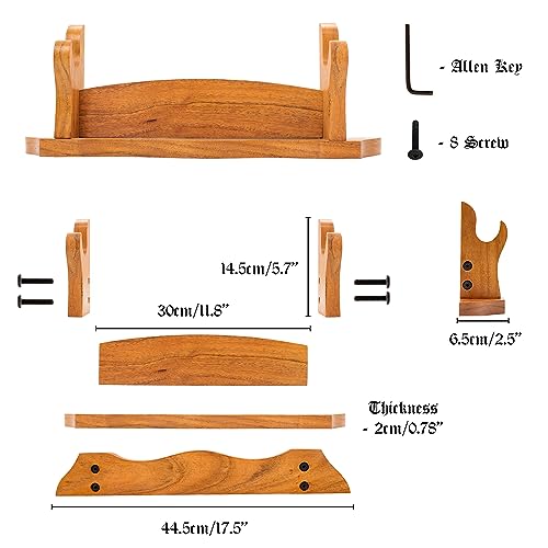 Mythrojan Medieval Sword Stand Solid Wood Horizontal Display Rack for Katana, Samurai, Gladiator, Crusader Swords Elegant Tabletop Holder, 1-Tier