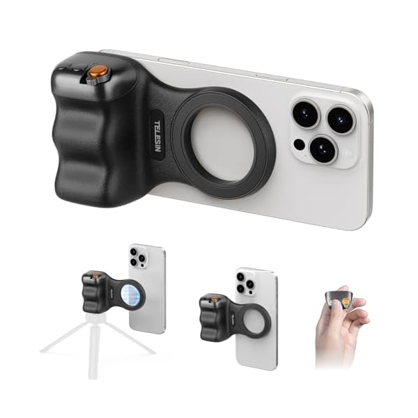 Magnetic Phone Camera Grip, Smartphone Shooting Holder Selfie Handle Snap with Wireless Shutter Button Remote for iPhone 16 15 14 13 12 Pro Max Android Cellphone Vlog Video Photography (Black)