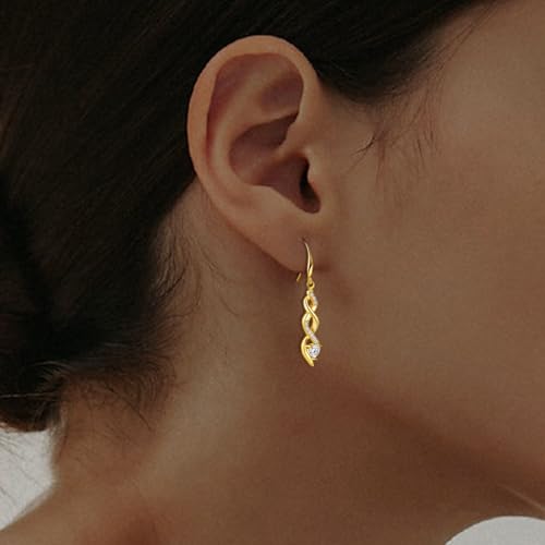 Sterling Silver Gold Drop Dangle Earrings for Women - Infinity Earrings Hypoallergenic Heart Shaped Cubic Zirconia Dangling Earrings Fashion Dainty Long Earrings Gift for Birthday Valentine's Day3