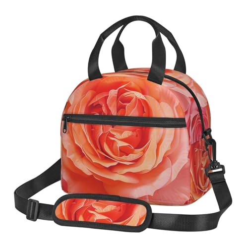 断熱ランチバッグ 明るく美しいローズプリント 男女兼用 再利用可能 保温クーラー ランチトートバッグ 仕事 ピクニック 旅行 ビーチ 釣り