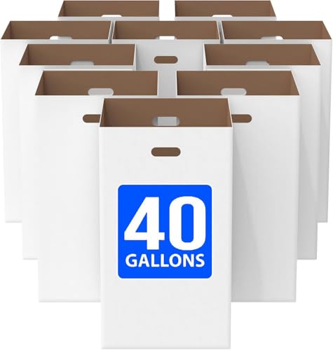 40-Gallon Corrugated Cardboard Trash Can & Recycling Containers, 10 Pack – Heavy-Duty Disposable Recyclable Waste Bins for Events, Festivals, Construction Sites, Easy Assembly & Foldable Storage