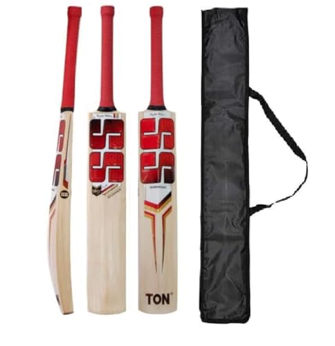 Image of Pro Super Stroke Cricket Bat Full Size Popular Willow Cricket Bat with Bat Cover Play for Tennis Ball | Rubber Ball | Plastic Ball (S.S RED)