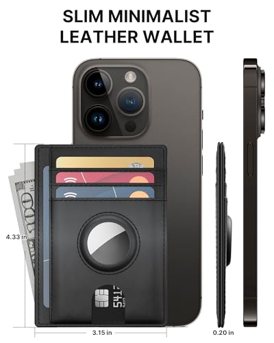 Mens Slim Wallet, Premium Crazy Horse Leather RFID-Blocking Front Pocket Wallet Holder, Black4