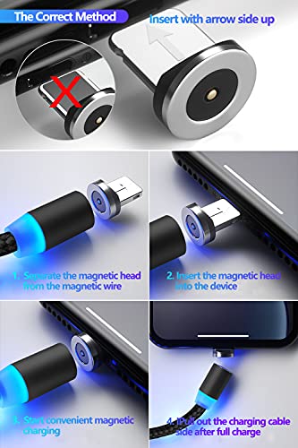 Ameow Magnetic Charging Cable (6-Pack 1/3/3/6/6/10Ft) Magnetic Cell Phone Cable With Led Light, Charging Cable For Type C, Micro Usb And Iproduct (Black) #TOP6