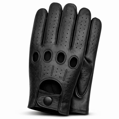 Riparo Men’s Perforated Leather Driving Gloves – Black Genuine Cowhide – Touchscreen Full-Finger Motorsport Style, Breathable Luxury Gloves (Medium, Black) by Riparo Motorsports - Used condition - US$66.47