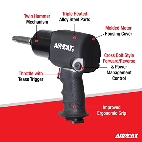 Aircat 1460-Xl-2: 1/2-Inch High Air Pressure Impact Wrench 900 Ft-Lbs - 2-Inch Extended Anvil #TOP1
