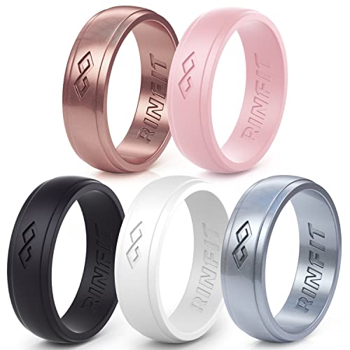 Rinfit Silicone Rings for Women 5.5mm Wide, 1.5mm Thick - Infinity Rubber Wedding Band - Silicone Ring for Her - Patented Design - Pack B, Size 4 by Rinfit - Used condition - US$9.67