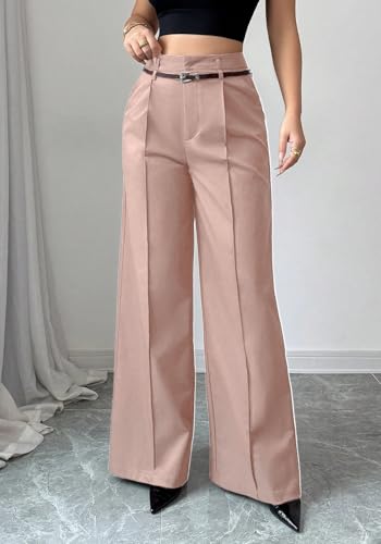 NRTHYE Business Casual Pants for Women High Waisted Straight Wide Leg Work Trousers Dress Suit Pants with Pockets3