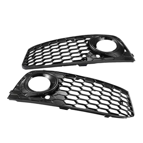 アウディ A4 B8 スタンダード 2009-2012 フロントバンパー メッシュ ハニカムグリル フォグライトカバー 1ペア(Black)