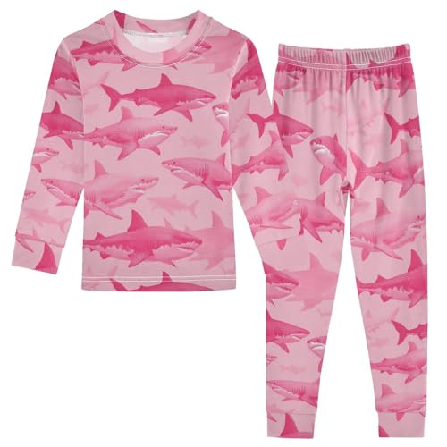 Pajama Sets Long Sleeve Pink Sharks on Background Soft Comfy Sleepwear 2 Piece PJS 3-8T