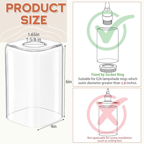 Image of Teenyyou 3 Pcs Clear Square Vanity Glass Shade Replacements for Pendant Light Fixtures Glass Lamp Shade Cover, 1-5 /8 Inch Fitter E26 Base, 4 inchw x 6 inchh, Replacement Lamp Globe for Chandelier Wall Sconce