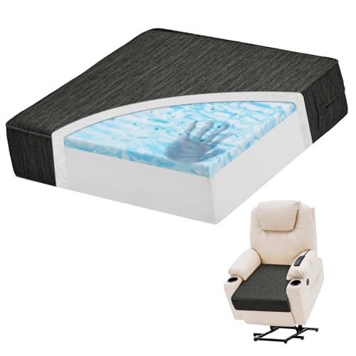 baibu Extra Large Dual-Layer Gel Memory Foam Recliner Cushions for Elderly, 20x20x5 Inch Thick Non-Slip Recliner Seat Cushion Suitable for Couch for Easy to Stand Up & Reduce Hip & Lumbar Pain, Black
