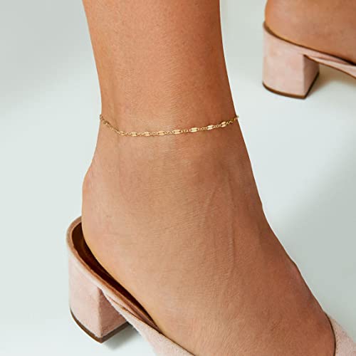 Foyjoey Dainty Ankle Bracelets For Women 18K Gold Plated Satellite Beaded Herringbone Chain Anklets Simple Lip Ball Chain Anklet Bracelet Minimalist Summer Beach Foot Jewelry Gifts For Girls #TOP2