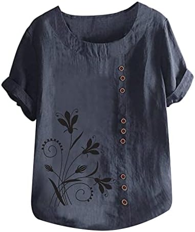 Summer Women Cotton Linen Tshirt Tops Fashion Casual Loose Fit T Shirts Short Sleeve Crew Neck Shirt Comfy Blouse My Orders Womens Tops Navy