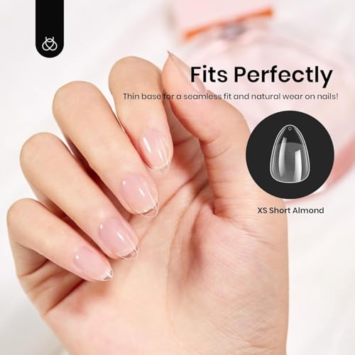 Image of Beetles Gel Nail Tips 576Pcs Extra Short Almond Fake Nails Etch-X Half Matte Press on Nail Tips Full Cover Gifts for Women Gel Nail Polish Extensions Set