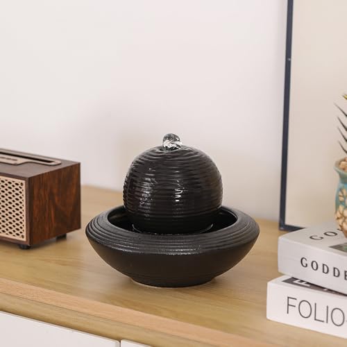 Ceramic Tabletop Fountain Water Feature for Indoor and Home Decoration Table Desk Office Patio (Black A154)