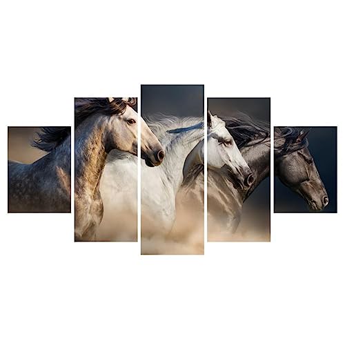 Kit Quadros Decorativos Sala Cavalos Fazenda Mosaico Corrida