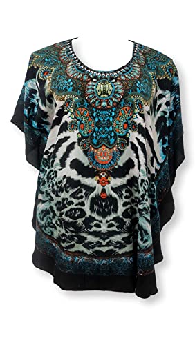 Bata Kaftan Indiana Estilo Poncho Saída de Praia 5819 - Azul- Marrom - U