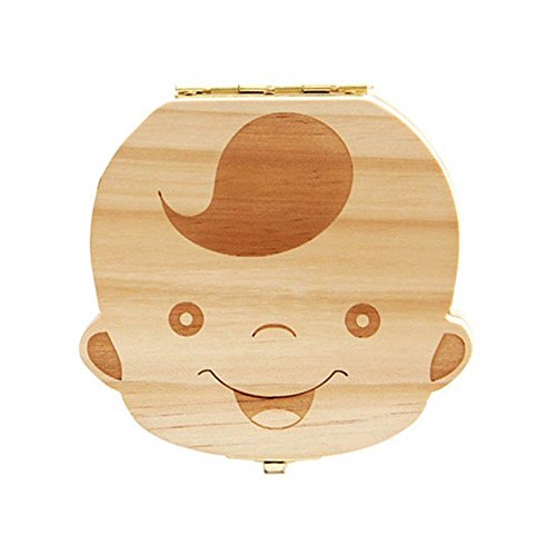 Wooden Baby Tooth Box, Kids Teeth Wood Case Storage Keepsake Organizer Gift for Baby Teeth Deciduous Souvenir, Cute Children Tooth Container to Keep The Childhood Memory (boy)