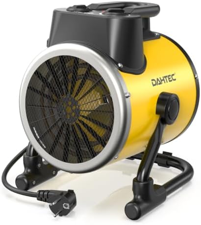 DAHTEC Heizlüfter 3000W IP24 mit Thermostat, Heizkanone, Bautrockner | Heizrohr-Technologie, 3 Stufen 35W/1500W/3000W, Kompakt & Tragbar, Überhitzungsschutz, Für Bad, Garage & Estr
