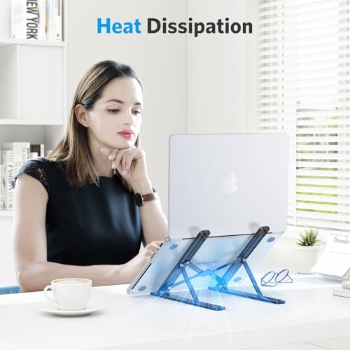 Laptop Stand, OMOTON Laptop Stand for Desk Ergonomic 7-Levels Angles Adjustable Computer Stand, Portable ABS Laptop Riser Holder Compatible with All Laptops and iPad（10-15.6"） (Bla image 6