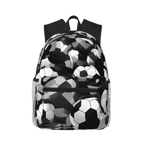 Sac à dos football noir et blanc unisexe léger pour sport et randonnée