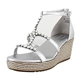 Naturalizer Womens Serena Strappy Wedge Sandal Silver Metallic 9 M