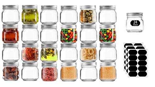 Tanglong Mason Jars 8 oz Glass Candle Jars With Silver Lids, Perfect As Baby Food Jars Jam Jars Jelly Jars Spice Jars, Set of 24 with 30 Chalkboard Stickers