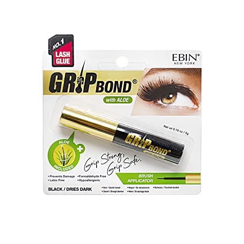 EBIN NEW YORK Grip Bond Eyelash Adhesive Glue (Brush Type, Black, Aloe)|Fast Dyring, Enhancing Volume, Easy Application, Long Lasting, Latex Free