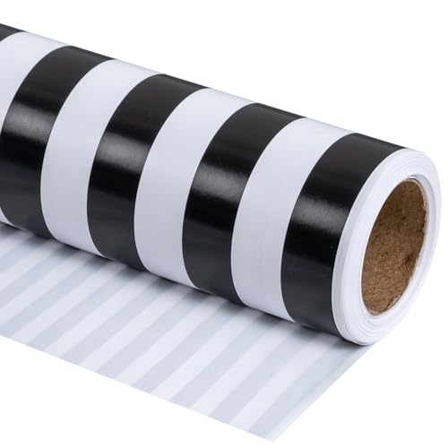 RUSPEPA Wrapping Paper - Mini Roll - Black and White Stripe Design Perfect for Wedding Birthday Baby Shower Party - 17.5 Inch X 32.8 Feet