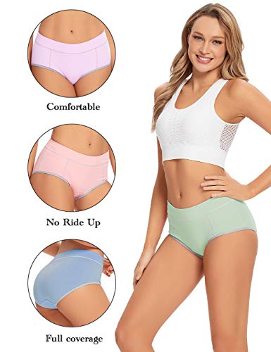 Image of POKARLA Women's Cotton Stretch Underwear Briefs Ladies Mid Rise No Muffin Top Hipster Panties Multipack