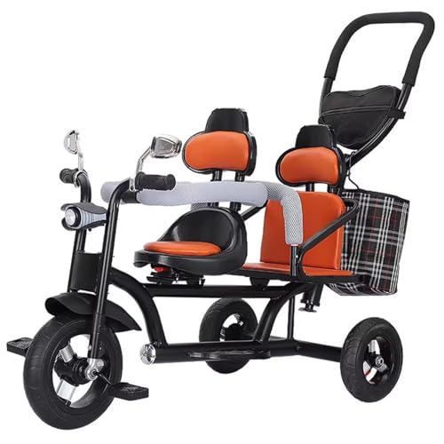 LSQXSS Poussette Tricycle Double avec poignée parentale, Roues en Caoutchouc, Barre de sécurité...