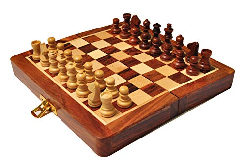 PALM ROYAL HANDICRAFTS Best Folding Wooden Handmade Chess Board Set with Non Magnetic Pieces