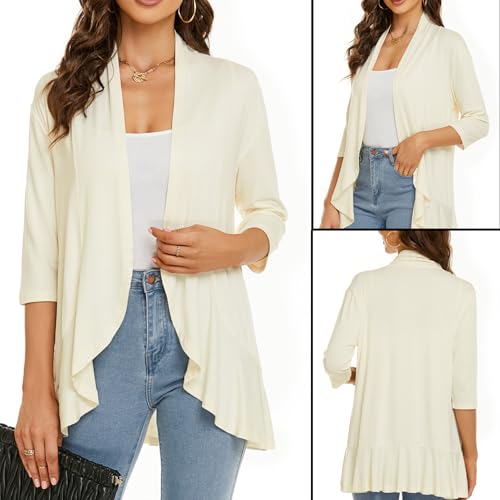 Novealcrbe Women's Casual Lightweight Open Front Cardigans, Women's 3/4 Sleeve Cardigan with Soft Draped Ruffles3
