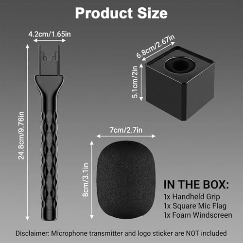 Image of HASTHIP Handheld Microphone Adapter Kit with Non slip Grip Handle Universal Cold Shoe and Mic Logo Holder for Reporting Presentations and Video Recording