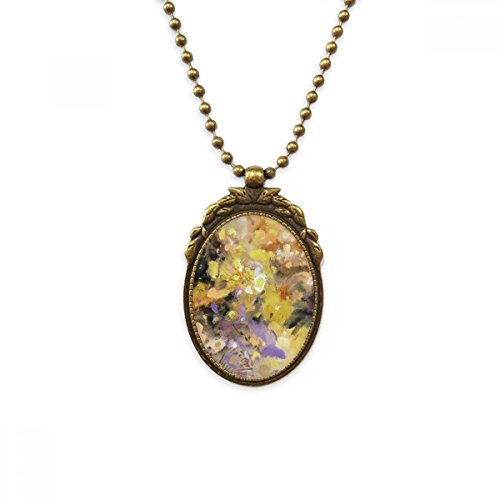 Collier vintage laiton antique pendentif art nature morte fleur bijou automne