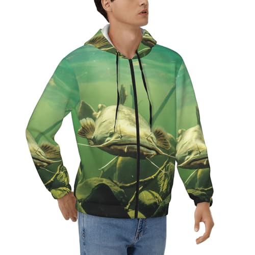 Sweat à capuche à fermeture éclair homme poisson-chat S-3XL