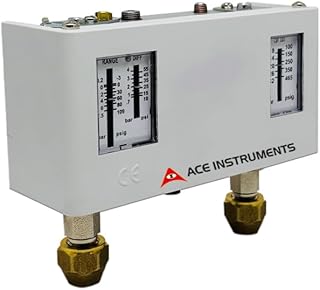 Adjustable Dual Pressure Switch (-0.2 to 7.5 Bar Low Pressure, 8 to 32 Bar High Pressure) with G ¼ Thread for HVAC, Refrigeration, Power Stations, and Hydraulic Systems | Ace AI-PRS-5832
