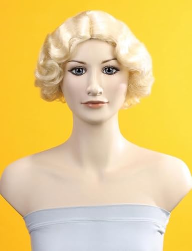 Wigs2you.com���f�B�[�X �t���E�B�b�O ���B���e�[�W�t�B���K�[�E�F�[�u �{�u �ϔM�t�@�C�o�[ �y�� 1920�N�㕗 �R�X�v���E����p - �u�����h(H-124K-BLOND)