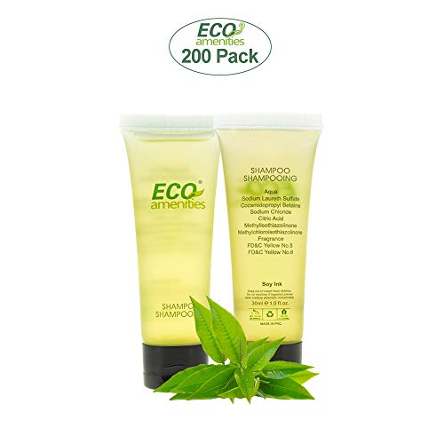 Eco Amenities Travel Size Shampoo Bulk - 200 Pack, 30Ml, 1 Oz Hotel Shampoo Supplies For Guests - Green Tea Scent Eco Shampoo, Mini Shampoo With Flip Cap And Biodegradable Clear Container #TOP2