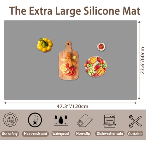47.3''x23.6''(120cmx60cm) Extra Large Silicone Mat for Kitchen Counter, 1.4MM Thick Non-Slip Heat Resistant Countertop Protector, Waterproof Durable Kitchen Mat for Countertops, Islands (Black) by Ultibe - Image 2