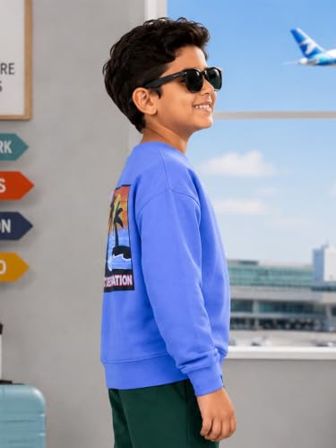 Image of KiddoPanti Boys Solid Round Neck Full Sleeve Fleece Sweatshirt | 60% Cotton 40% Polyester | Soft Warm Winter Pullover | Ribbed Cuffs & Hem | Casual Winter Sweatshirt for Kids