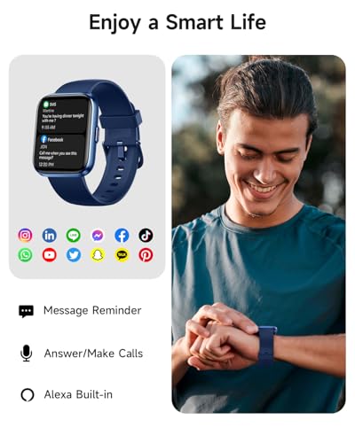 Image of Woneligo Smart Watch for Women, Answer /Make Calls, Alexa Built-in, 1.85 inch Touch Screen Fitness Tracker for Android & iPhone, Heart Rate /Sleep /SpO2 Monitor Smartwatch, Waterproof (Deep Blue)