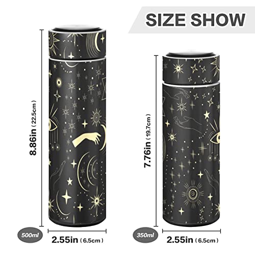 Glaphy Mystical Boho Bohemian Moon Sun And Stars Water Bottle, Bpa-Free, Stainless Steel, 17 Oz Insulated Water Bottles Kids, For School, Office, Gym, Sports, Travel, 500Ml #TOP1