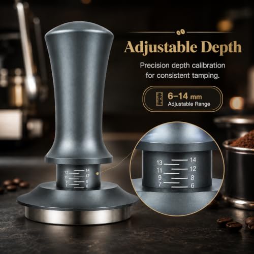 Image of Street27 51MM Coffee Tamper with Calibrated Spring Loaded Handle | Stainless Steel Espresso Tamper Flat Base for Espresso Machine Portafilter Coffee Accessories (Grey)