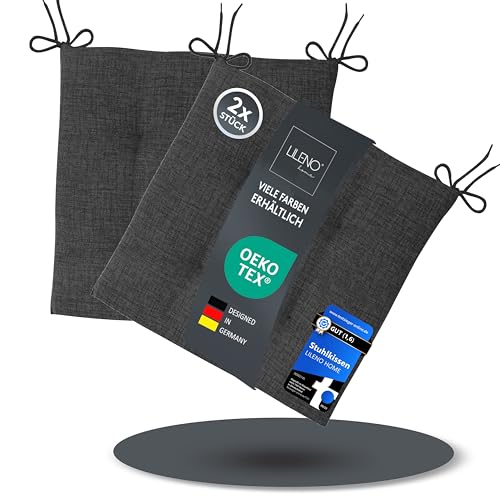 LILENO HOME 2er Set Stuhlkissen Anthrazit (40x40x4,5 cm) - Sitzkissen für Gartenstuhl, Küche oder Esszimmerstuhl - Bequeme UV-beständige Indoor u. Outdoor Stuhlauflage als Stuhl Kissen LILENO HOME 2er Set Stuhlkissen Anthrazit (40x40x4,5 cm) - Sitzkissen für Gartenstuhl, Küche oder Esszimmerstuhl - Bequeme UV-beständige Indoor u. Outdoor Stuhlauflage als Stuhl Kissen