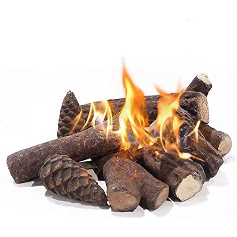 10-Piece Ceramic Wood Set, Decorative Wood for Bio-Ethanol and Gas Fireplaces Cover