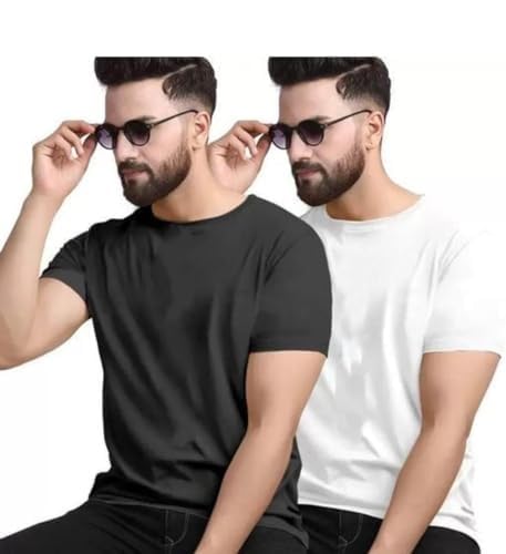 Image of Men's Round Neck Polyester Half Sleeve Regular fit, Stylish Branded Solid Plain Comfortable, Lightweight T-Shirt for Men