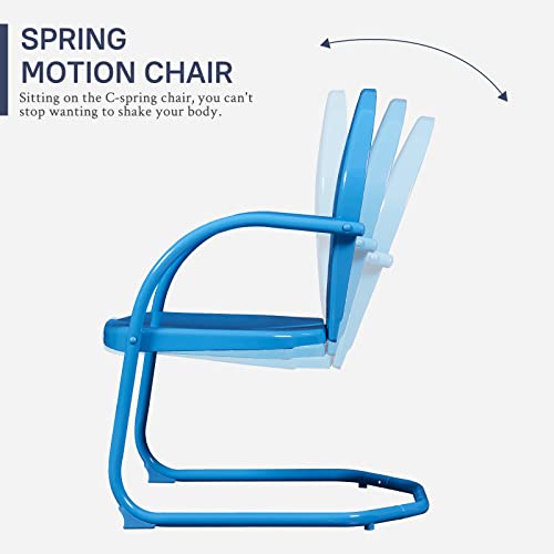 Ricnod Patio Bistro Set Retro Metal Outdoor Seating Set Conversation Set 3 Pieces, 2 C-Spring Motion Armchairs And Round Side Table, For Porch, Lawn, Garden, Blue #TOP1