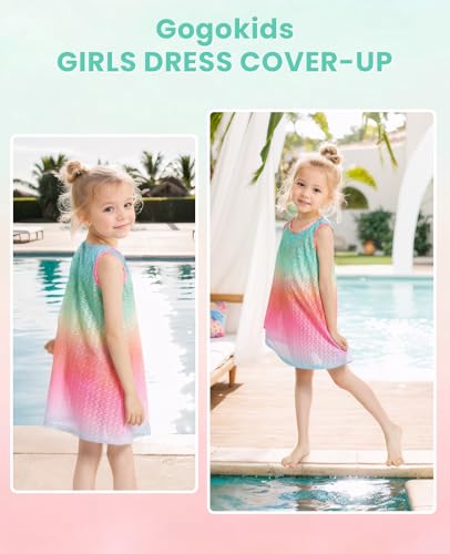 Gogokids Girls Swim Cover Up Beach Dress Coverup Wraps, Kids Sleeveless Mesh Bathing Suit2